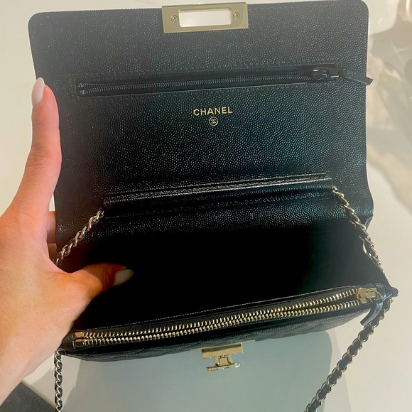 ❌SOLD❌CHANEL Caviar leather Wallet On Chain Black Cross Body Bag - Picture 7 of 11